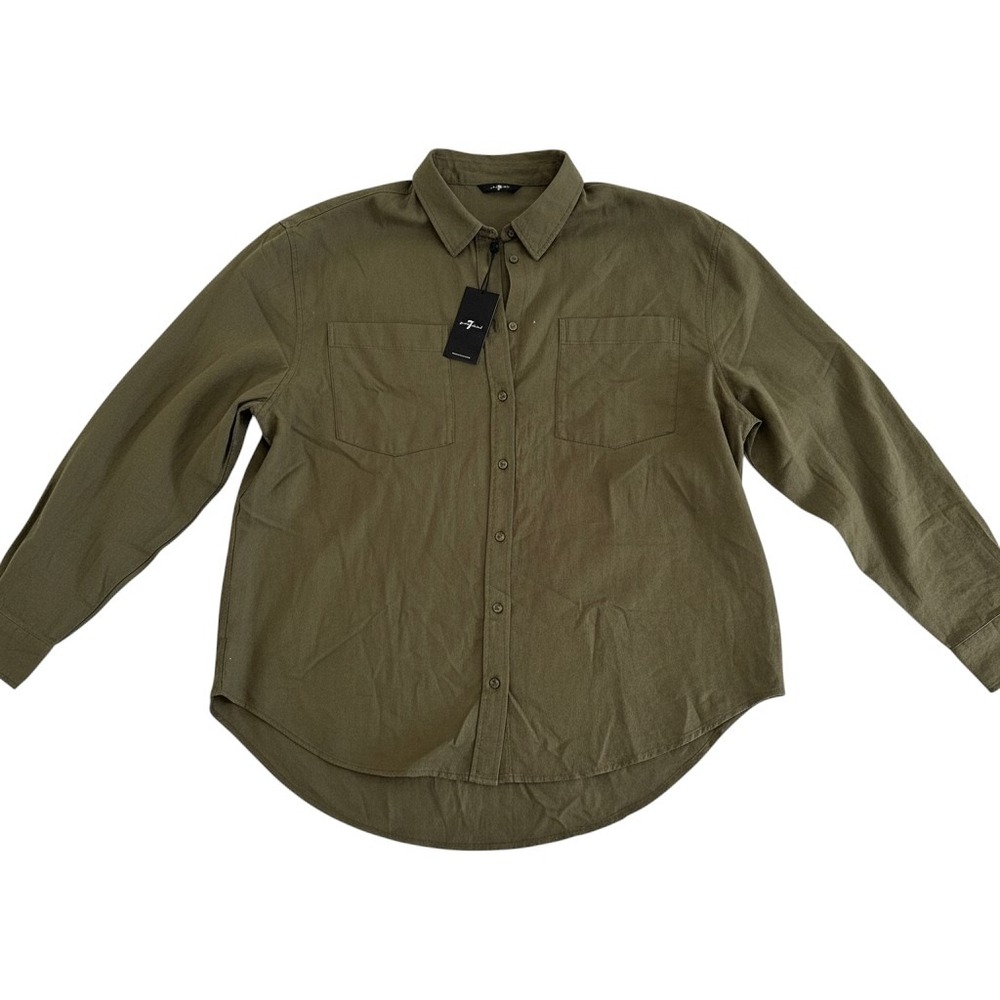 7 For All Mankind Womens Olive Green Utility Button Down Shirt 7Y033W29 XL NEW